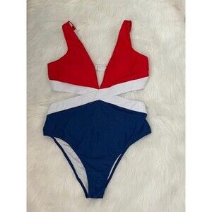 Cupshe Live Life On the Beach Red White and Blue 1 Piece Cut Out Swimsuit Sz XL